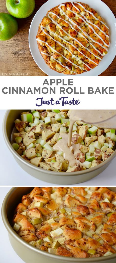 Store Bought Cinnamon Rolls Ideas, Cinnamon Deserts, Cinnamon Roll Casserole Crockpot, Cinnamon Roll Casserole Easy, Cinnamon Delights, Granny Smith Apples Recipes, Apple Cinnamon Roll Bake, Pillsbury Cinnamon Roll Recipes, Apple Breakfast Recipes