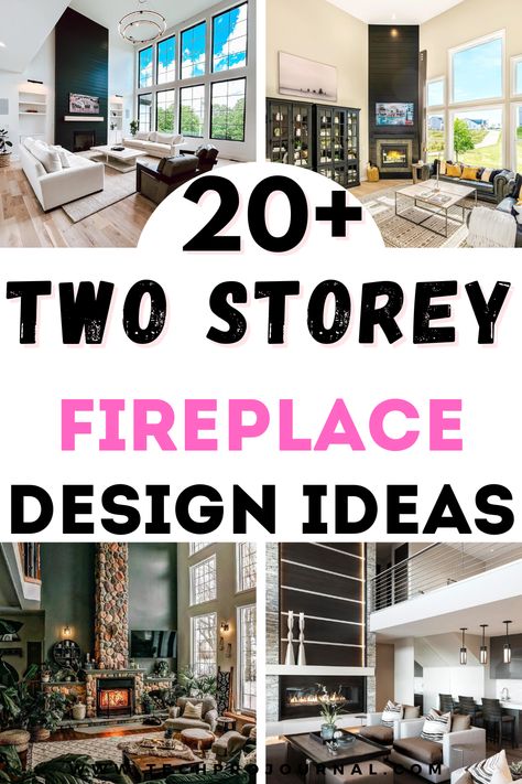 Check out these two storey fireplace design ideas that add warmth and grandeur to any home. Whether you're looking to create a cozy centerpiece for your living room or add a dramatic architectural feature, these designs bring both beauty and function. You’ll love how these two storey fireplace design ideas transform your space with elegance and style. 2 Story House Decorations Ideas, Two Story Living Room With Fireplace, Two Story Fireplace With Tv, Extra Tall Fireplace, 2 Story Family Room Decor, Two Story Corner Fireplace Ideas, Two Story Great Room Decor, Middle Of The Room Fireplace, 2 Story Stone Fireplace Ideas