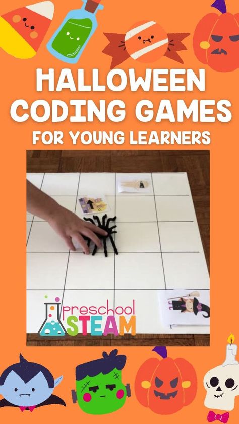 Coding Preschool Activities, Halloween Steam Activities Preschool, Halloween Coding Activities, Coding For Preschoolers, Halloween Steam Activities, Steam Projects For Kids, Critical Thinking Skills Activities, Halloween Hands, Prek Science