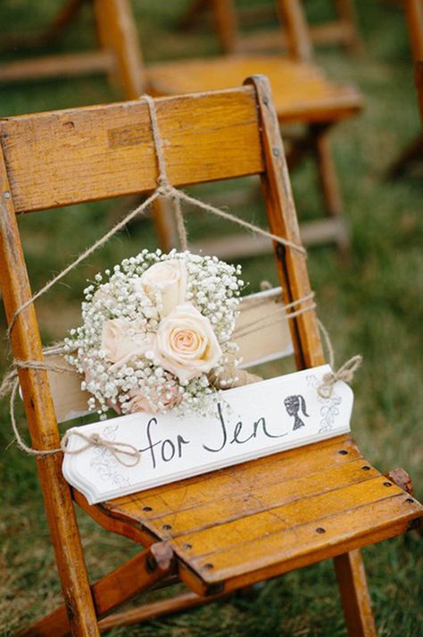 A Reserved Seat at the Ceremony for a Lost Loved One | Jacquelyn Poussot Photography | http://heyweddinglady.com/memory-honoring-lost-loved-one-wedding-day/ Floral Aisle, Lost Loved Ones, Rustic Backyard, Aisle Decor, Marriage Ceremony, Wedding Memorial, Ideal Wedding, Lost Love, Ranch Wedding