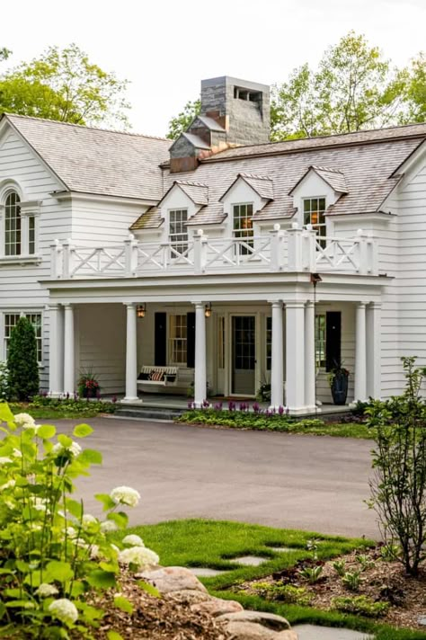 Check out this gorgeous Colonial home featuring a porch wrapped in columns! + colonial home + home exterior + American home facade + white home exterior + front porch | Architecture by Murphy & Co. Design | Contractor: John Kraemer and Sons | Interior Decorator: Martha Dayton Design | Landscape Architect: Keenan & Sveiven Dutch Doors Exterior, Palladian Window, Colonial House Exteriors, Home Exterior Design, Colonial Homes, Colonial Exterior, Exterior Home Design, Exterior Inspiration, Colonial Home