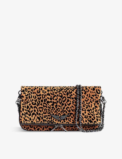 ZADIG&VOLTAIRE - Rock leopard-print suede cross-body bag | Selfridges.com Boho Goth, Metal Wings, Leopard Bag, Suede Clutch, Modern Accessories, Biker Leather, Team Gifts, Leather Cleaning, Zadig And Voltaire