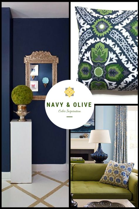 Navy Blue And Olive Green Home Decor, Olive Living Room, Olive Green Living Room, Green Living Room Color Scheme, Olive Living Rooms, Blue Green Bedrooms, Blue And Green Living Room, Navy Living Rooms, Scandi Living