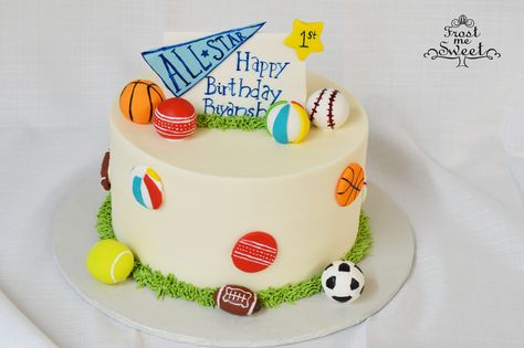 Simple Sports Cake, Ball Theme Cake 2nd Birthday, Ball Birthday Cake, Ball Theme Birthday, Sports Birthday Cakes, Sports Cake, Sports Themed Cakes, Cake Designs For Kids, Animal Birthday Cakes