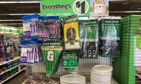 Super Bowl Party Decorations, $1.00 at Dollar Tree! Super Bowl Party Decorations, Football Centerpieces, Superbowl Party Decorations, Football Decorations, Plastic Cutlery, Super Bowl Party, Flag Banners, Theme Days, February 3