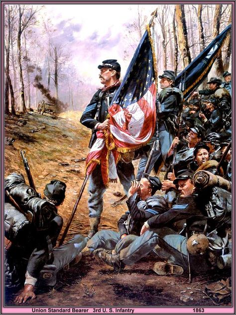 Union Standard Bearer, 3rd U.S. Infantry by artist Don Troiani Don Troiani, Boxer Rebellion, Union Soldiers, Union Army, Military Artwork, The American Flag, Historical Art, Military Men, Us History