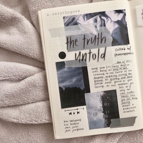 ₊ ✧ ﾟ𝚜𝚊𝚛𝚊𝚑⁷ ☻ on Instagram: “☁️ ↳ Here's a collab with @cherrygguks._ on a song + aesthetic/mood and I did on The Truth Untold + rainy days. Such a mood 😔✊🏽 Remember to…” Song Aesthetic, Truth Untold, Bts Journal, Bullet Journal Paper, Diy Journal Books, Bullet Journal Mood, Scrapbook Book, Bullet Journal Aesthetic, Bullet Journal Diy