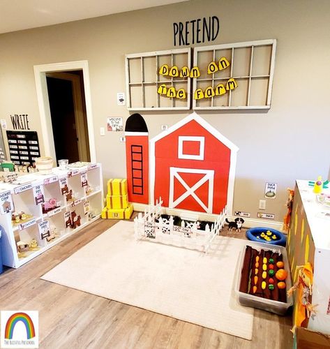 Farm Pretend Play Preschool, Themed Dramatic Play Areas, Infant Room Dramatic Play, Farm Themed Daycare Room, Pretend Playroom Ideas, Dramatic Play Classroom Set Up, Creative Curriculum Dramatic Play, Farm Dramatic Play Preschool Ideas, Classroom Kitchen Center