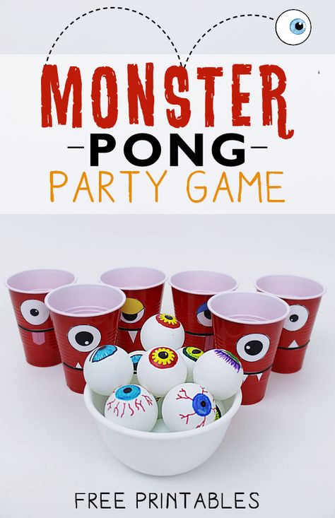 Make a creepy fun monster eye pong party game with plastic cups & ping pong balls. (Beer pong was never this awesome.) Kids & adults alike will love it! Diy Halloween Party, Fun Halloween Party Games, Halloween Nails Diy, Halloween Class Party, Party Monster, Halloween Entertaining, Small Treats, Halloween Games For Kids, Adult Halloween Party