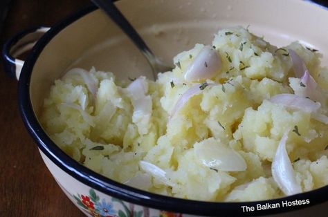 Balkan Salad, Krompir Salata, Vinegar Potato Salad, Vegan Cabbage Rolls, Peach Cookies, Pickled Cabbage, Serbian Recipes, The Balkans, Days Before Christmas