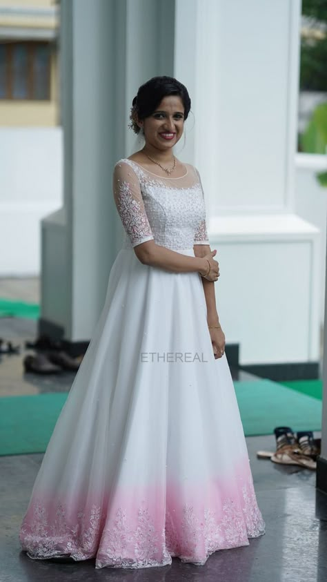 Wedding Gown Kerala, Kerala Wedding Gown, Christian Engagement Dress For Bride, Reception Frocks For Bride, Christian Engagement Dress, Christian Gown, Trending Maxi Dresses, Kerala Engagement Dress, Christian Wedding Dress