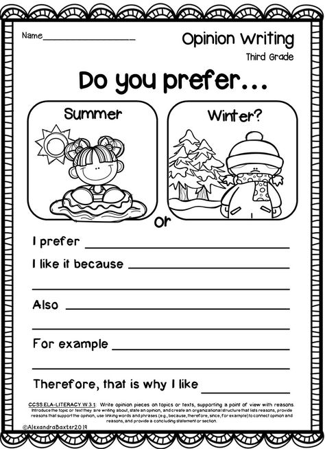 First Grade Opinion Writing, Opinion Writing Third Grade, Opinion Writing Kindergarten, 3rd Grade Writing Prompts, Paragraph Writing Worksheets, 1st Grade Writing Worksheets, Homeschool Writing Prompts, Picture Prompt, Winter Writing Prompts