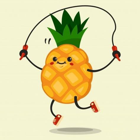 Pineapple Cartoon Cute, Pineapple Character, Cartoon Making, Pineapple Cartoon, Happy Drawings, Pineapple Drawing, Rope Exercises, Bus Crafts, Fruit Cartoon