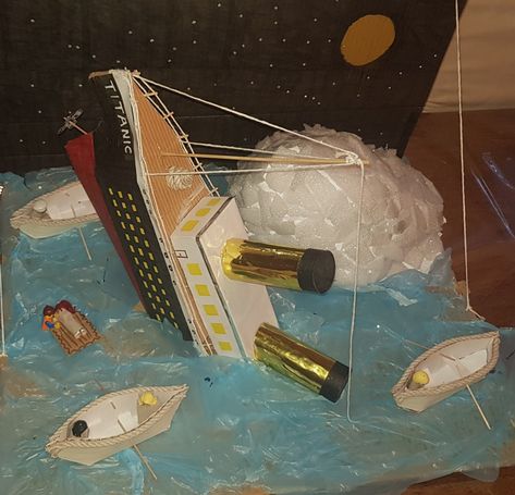 Titanic Project For Kids, Titanic Project, Titanic School Project, Titanic Diorama, Titanic Model Diy, Titanic Drawing, Shoe Box Diorama, Titanic Art, Titanic Model