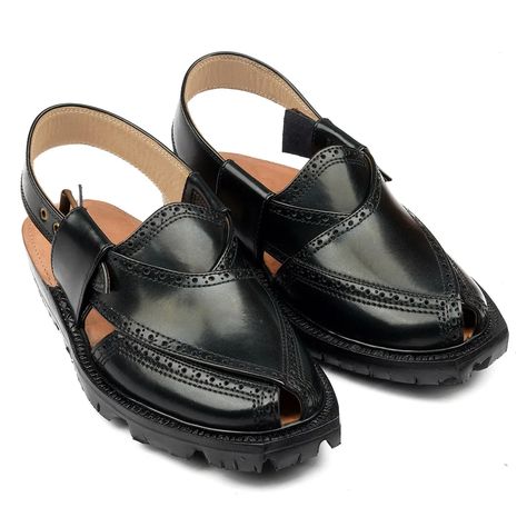 Handmade Black Brock Quetta Norozi Leather Chappal – 092235 - Peshawari Chappals Just In Case, Carving, Leather, Black