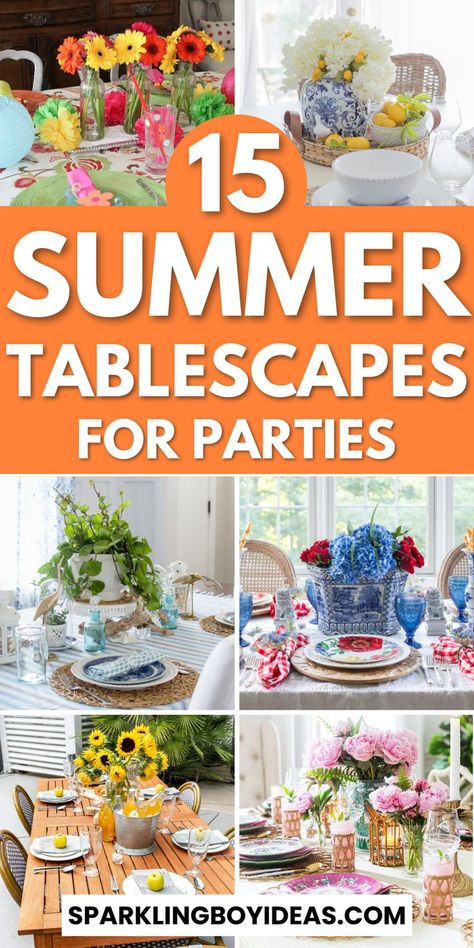 Get ready for your summer with these stunning summer tablescapes ideas! Whether you're hosting a beachy BBQ or a garden party, our outdoor summer table decorations will bring a perfect touch of tropical, coastal, or boho style to your event. From elegant summer table settings to colorful DIY summer table decor, we've got you covered with everything to create stunning summer centerpieces. Our nautical tablescapes and beach themed tablescapes are perfect for an al fresco dining experience. Summer Tablescapes Ideas, Summer Dining Room Table Decor, Picnic Table Centerpieces, Themed Tablescapes, Outdoor Table Centerpieces, Picnic Table Decor, Outdoor Tablescapes, Summer Table Decor, Tablescapes Ideas