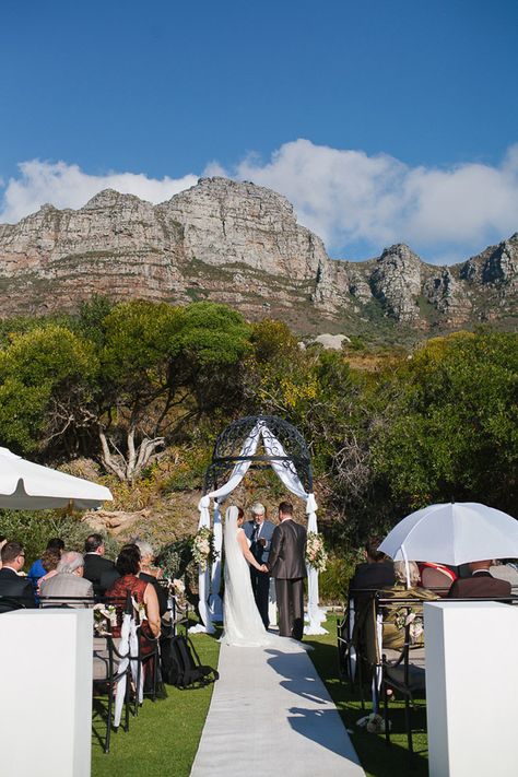 Cape Town Mountain Wedding Ceremony Mountain Wedding Ceremony, Cape Town Wedding, Pink And Gold Wedding, Gold Color Scheme, Wedding Cape, Bay Wedding, Wedding Ceremony Decorations, Vineyard Wedding, Ceremony Decorations