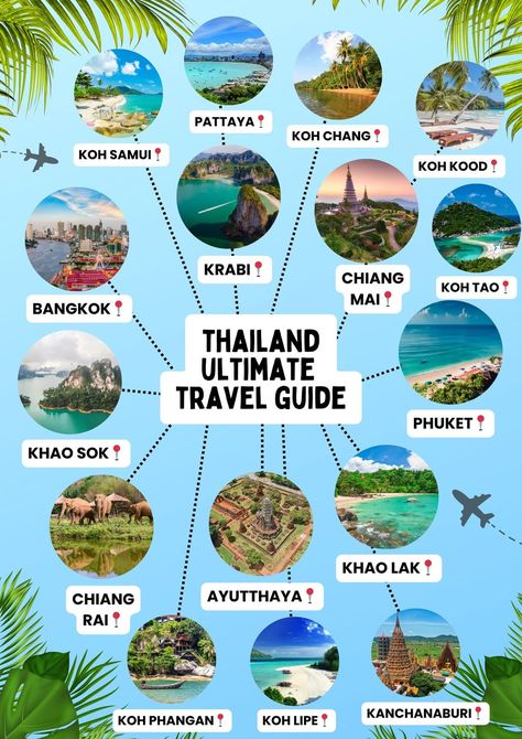 Ko Samui, Chiang Rai, Infographic Illustration, Krabi, Pattaya, Chiang Mai, Bangkok Thailand, Phuket, Bangkok