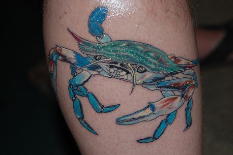 What a beautiful and vivid tattoo Crab Tattoo For Women, Blue Crab Tattoo, Crab Tattoos, Claw Tattoo, Crab Tattoo, Necklace Tattoo, Horoscope Tattoos, Zodiac Sign Tattoos, Zodiac Tattoos