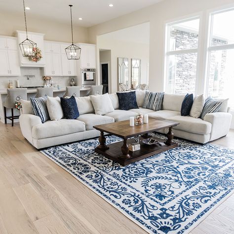 Living Room Navy Rug, Navy Blue Rugs In Living Room, Ruggable Delphina, Blue Area Rugs In Living Room, Navy And Beige Living Room, Navy Living Room Rug, Large Area Rugs In Living Room, Navy Blue Rug Living Room, Living Room Blue Rug