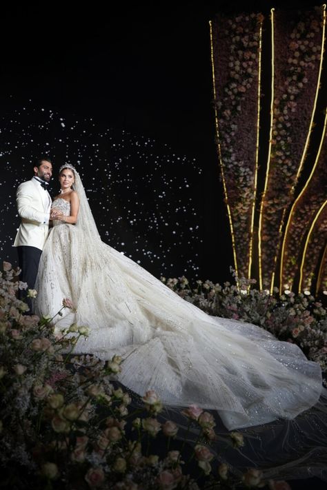 A Magical Wedding in Beirut, Lebanon Long Train, Flowing Skirt, Floral Backdrop, Magical Wedding, Sweetheart Neckline, Beautiful Moments, Wedding Vendors, Love Story, Real Weddings