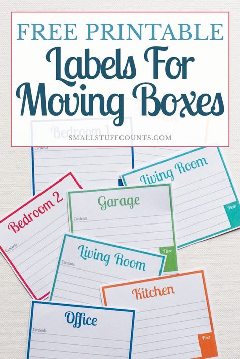 Finally, some pretty labels for moving boxes! These free printable labels will be a HUGE help in organizing our upcoming move. Printable Moving Labels, Moving Box Labels, Moving Organisation, Moving Labels, Moving House Tips, Moving Hacks Packing, Moving Help, Organizing For A Move, Moving Checklist