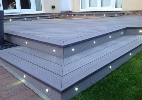 How Far Apart Should Decking Lights Be? Concrete Patios, Patio Deck Designs, Back Garden Design, Outdoor Deck Furniture, Deck Designs Backyard, Patio Garden Design, Modern Garden Design, Decks Backyard, Diy Deck