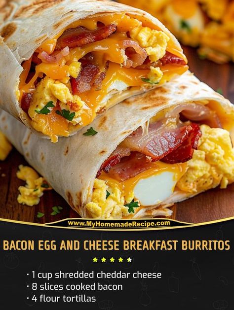 Food Mediterranean, Cheese Breakfast, Bacon Egg And Cheese, Easy Recipes For Beginners, Breakfast Burrito, Egg And Cheese, Family Cookbook, Bacon Cheddar, Spicy Food