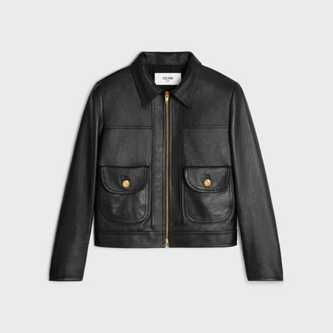 Celine Jacket, Black Fr, Blouson Jacket, Biker Jackets, Jacket With Pockets, Fancy Dress Design, Shirt Collar, Biker Jacket, Luxury Outfits