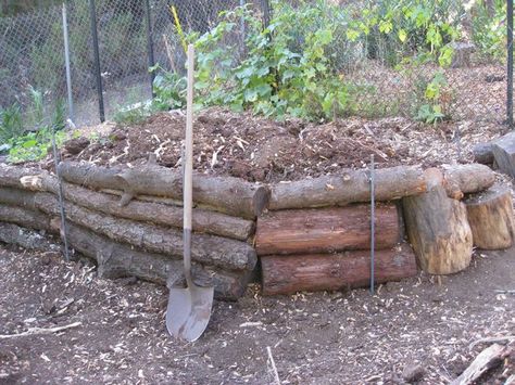 log retaining walls | Low Cost Vegetable Garden: Pictures Logs In Garden, Freya Blackwood, Seasonal Campsite, Hillside Landscaping, Sloped Garden, Retaining Walls, Garden Pictures, Perfect Garden, Outdoor Landscaping