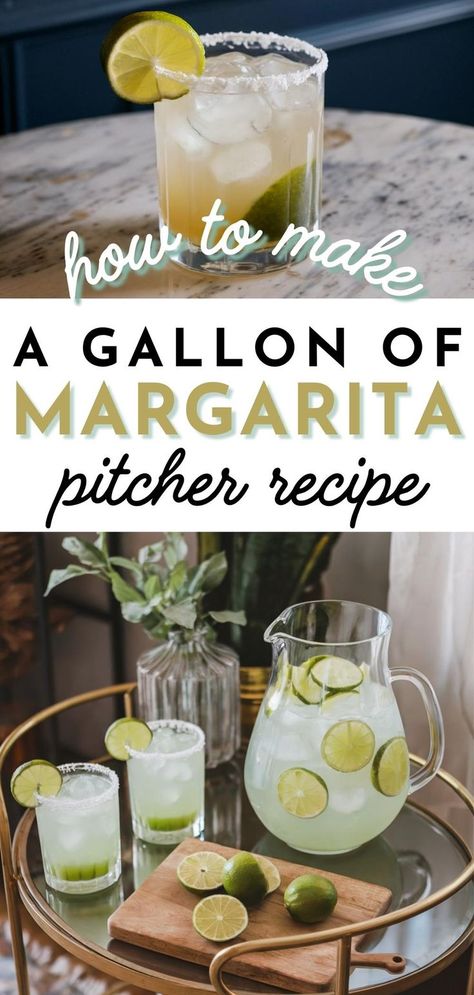 A bar cart featuring a pitcher filled with margarita and glasses, ideal for a gallon margarita recipe for parties. Jalapeño Margarita Recipes Pitcher, Margarita Recipes Large Batch, Large Batch Fresh Margaritas, Classic Margarita Recipe Pitcher, Housewarming Party Drinks, Best Homemade Margarita Recipe, Margaritas For A Crowd Parties, Mexican Cocktails For A Crowd, Make Ahead Margaritas For A Crowd