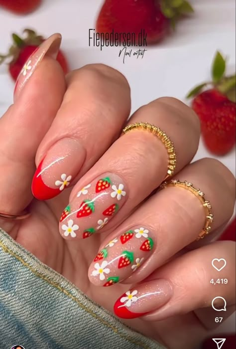 Essence Nails, Strawberry Nail Art, Spring House, Cute Simple Nails, Summery Nails, Her Nails, Cute Gel Nails, Nails Spring, Pretty Acrylic Nails