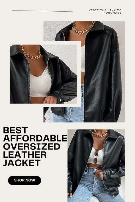 Elevate your style game with our affordable leather jacket on Amazon - the ultimate fashion staple that offers both chic appeal and budget-friendly pricing, making it a must-have addition to your wardrobe. *Affiliate link below* #amazon #dupe #leather #jacket #cheap #fall #cute Leather Shacket, Oversized Leather Jacket, Leather Jackets Online, Cheap Fall, Biker Coat, Style 2023, Fall Style, Budget Friendly, Motorcycle Jacket