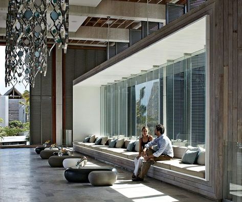 1. Long Beach Resort | Mauritius | Keith Interior Design: I like the window seats. Nice pillows and a deep seat ensure no "butts in the window.": Farmhouse Stools, Lobby Seating, Apartment Entrance, Hotel Lobby Design, Hotel Lounge, Lobby Interior, Lobby Design, W Hotel, Waiting Area