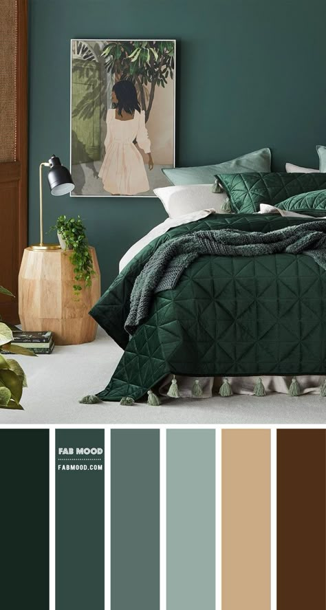 11. Pine Green Bedroom Colour Scheme with Brown & Taupe Pine Green and Brown Colour Scheme : When it comes to choose a perfect... Green Bedroom Emerald, Blue Green And Grey Bedroom, Blue Green Bedrooms Ideas, Blue Green Grey Color Palette Bedroom, Green And Blue Guest Bedroom, Teal And Green Bedroom Ideas, Green Blue Grey Bedroom, Blue Green Bed, Dark Blue And Green Bedroom Ideas