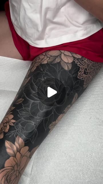 Inked Magazine on Instagram: "Check out how @katfishtattoos added white over a solid blackout tattoo done by @luckyfish_tattoo 🤩" White Over Blackout Tattoo, White Over Black Tattoo Cover Up, Blackout Tattoo Women, Black Out Tattoo With White Ink, Cover Tattoo Ideas Women, Black Out Tattoo Designs, Dark Coverup Tattoo Ideas, Black Leaf Tattoo, Blackout Tattoo Coverup