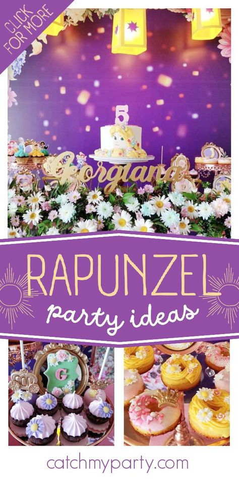 Don't miss this magical Rapunzel-themed birthday party! The cake is delightful! See more party ideas and share yours at CatchMyParty.com Rapunzel Birthday Cake Ideas, Repunzal Birthday Party Ideas, Rapunzel Birthday Party Ideas, Audrey Marie, Royal Fiveness, Rapunzel Birthday Cake, Rapunzel Cake, Tangled Birthday Party, Rapunzel Birthday