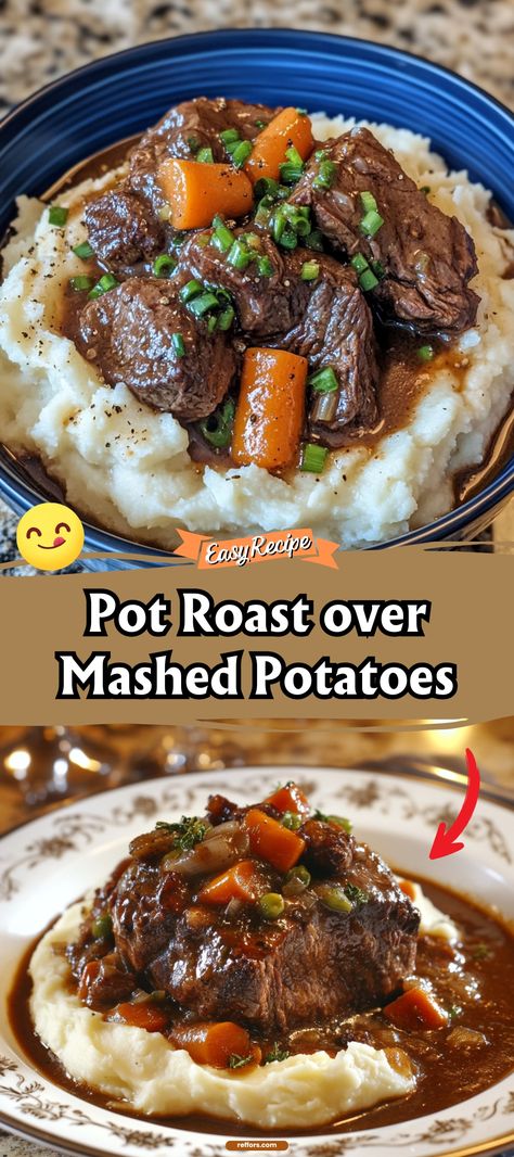 Pot Roast over Mashed Potatoes Chuck Roast Crock Pot Recipes With Mashed Potatoes, Stew Meat Over Mashed Potatoes, Roast Beef Mashed Potatoes And Gravy, Beef And Gravy Over Mashed Potatoes, Beef Stew Crock Pot Recipes Over Mashed Potatoes, Roast Beef With Mashed Potatoes, Shredded Beef Over Mashed Potatoes, Crock Pot Beef And Potatoes, Beef Over Mashed Potatoes