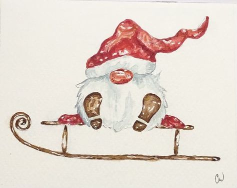 Watercolour Santa Claus, Santa Watercolor, Santa Watercolor Painting, Elf Watercolor, Santa Watercolor Christmas Art, Watercolor Christmas Cards Diy, Christmas Cards Drawing, Painted Christmas Cards, Winter Watercolor