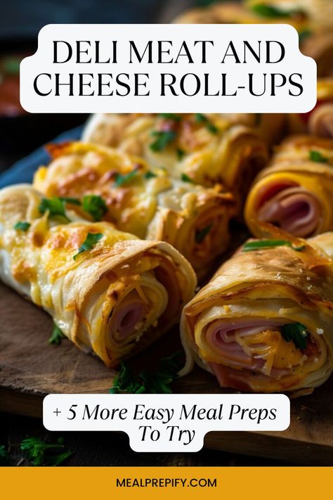 Golden-baked deli meat and cheese roll-ups garnished with parsley, offering a warm and simple easy meal prep idea. Quick Meal Prep Ideas, Fruit And Yogurt Parfait, Chicken Salad Wrap, Quick Meal Prep, Meal Prep For Beginners, Whole Wheat Tortillas, Meal Prep Ideas, Salad Wraps, Cheese Rolling