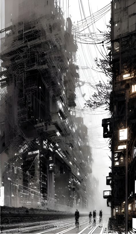 A typical day in the Sprawl - a cyberpunk dystopia. In this uncertain future, survival is paramount, and the boundaries between humanity and technology are blurred. Welcome to a world where everything is uncertain, and the only constant is change. #cyberpunk #dystopia #TheSprawl Dark Dystopia, Dark Cyberpunk Aesthetic, Utopia Vs Dystopia, Capitalist Dystopia, Only Constant Is Change, Cyberpunk Dystopia, Blame Manga, Utopia Dystopia, Dystopian World