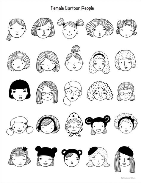 Easy How to Draw People as Cartoons Cartoon Drawing Of People, Easy Face Doodles, Cartoon Woman Face, Simple Faces Drawings, Faces To Draw Easy, Doodle People Cute, Graphic Character Design, Easy To Draw Cartoon Characters, Drawing Characters Character Sketches