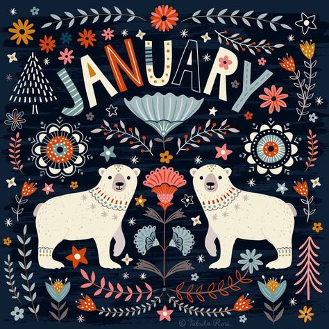 Crafts By Month, Illustration Design Graphique, 달력 디자인, Arte Folk, Illustration Simple, Winter Illustration, Scandinavian Folk Art, Art Et Illustration, Polar Bears