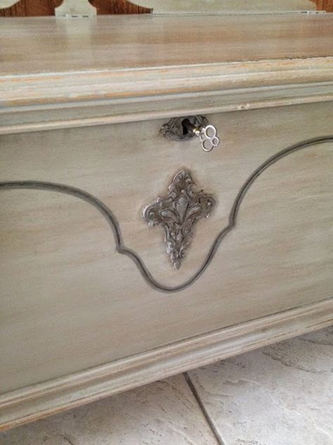 Lane Cedar Chest Updated with Coco, Old White and French Linen Chalk Paint® decorative paint by Annie Sloan | By Lady Butterbug Refinish Lane Hope Chest, Adding Legs To Cedar Chest, Refinish Cedar Chest, Refinished Lane Cedar Chest, Ceder Chest Makeover Diy, French Linen Chalk Paint, Painted Cedar Chest, Cedar Chest Redo, Trunk Redo