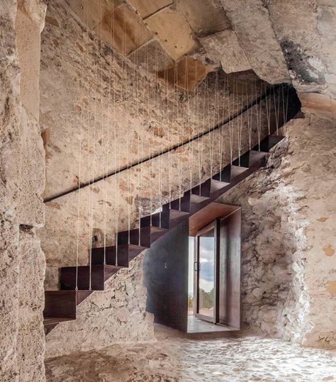 Ruins Architecture, Stone Building, Renovation Architecture, Stone Houses, Stone House, Staircase Design, Contemporary Architecture, 인테리어 디자인, Architecture Details