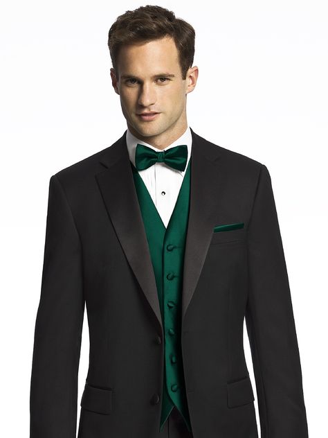 My groom, Kenneth, will be wearing something like this. He's Texan, born and raised, so he's planning on wearing a cowboy hat and boots with his tuxedo. I wanted him to stand out from his groomsmen, so he'll be wearing a vest and a bow tie, as well as a pocket square, all in our chosen wedding color of hunter green...He'll be so handsome! <3 Lavender Accessories, Bridesmaids Mismatched, Wedding Suits Men Black, Father Of The Bride Outfit, Navy Groom, Wedding Suit Ideas, Bridal Party Invitations, Bridesmaids Gown, Groomsmen Accessories