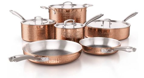 Homaz life Pots and Pans Set, Tri-Ply Stainless Steel Hammered Kitchen Cookware, Induction Compatible, Dishwasher and Oven Safe, Non-Toxic, Professional Grade Cooking Sets, 10-Piece, Rose Gold Non Toxic Cookware, Ceramic Cookware Set, Kitchen Cookware Sets, Induction Cookware, Cookware Set Stainless Steel, Ceramic Cookware, Copper Cookware, Gourmet Cooking, Pots And Pans Sets