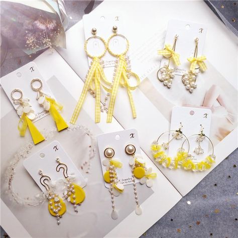 Korea Handmade Princess Fresh yellow Bow knot Anti-allergic Women Drop Earrings Bangle Earrings Fashion Jewelry-JQDPER282C Outfit Accessories From Touchy Style | Charm Jewelry, Earring, For Women's, Golden, Outfit Accessories, Silver, Yellow. | Free International Shipping. Bangle Earrings, Golden Outfit, White Opal Earrings, Yellow Bow, Accessories Outfit, Yellow Accessories, Trendy Products, Korean Jewelry, Mini Earrings