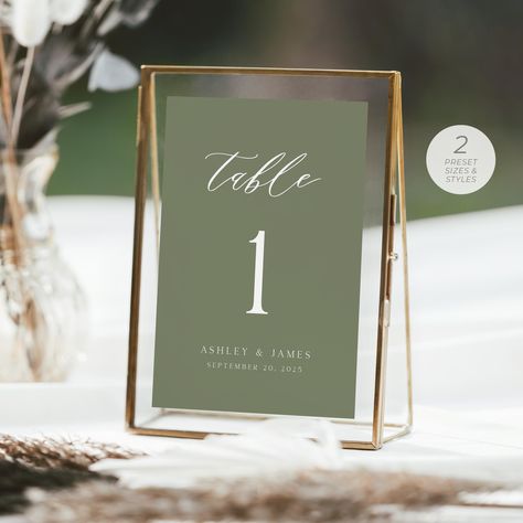 Olive Green Table Numbers Template, Minimalist Wedding Table Numbers, Elegant Table Numbers, Forest Green Table Numbers | INSTANT DOWNLOAD Sage Green Wedding Table Numbers, Emerald Green Acrylic Table Number, Olive Green Table, Green And Gold Table Numbers, Green Table Numbers, Table Numbers Elegant, Table Number Gold Frame, Elegant Table Numbers, Gold Table Number