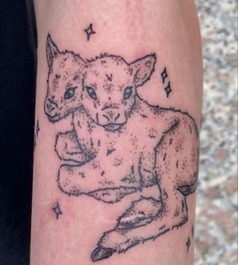 Tattoo With Quote, Two Headed Calf Tattoo, Poem Tattoo, Two Headed Calf, Sheep Tattoo, Cow Tattoo, Calf Tattoo, Aesthetic Tattoo, Little Tattoos